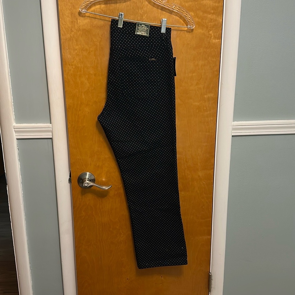 LRL Lauren Jeans Co Navy Blue with small polka dots.